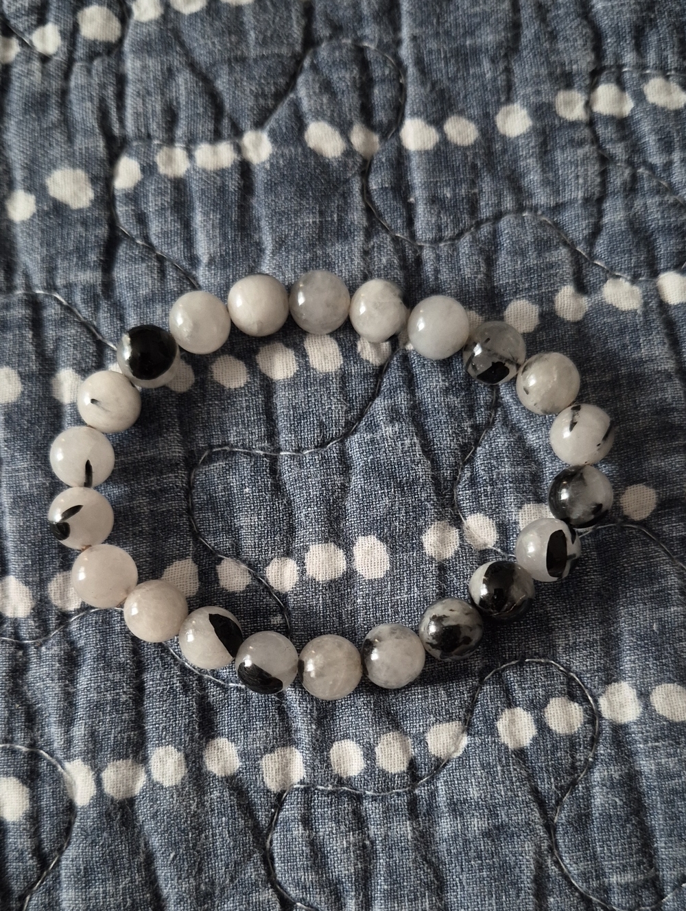 Tourmaline And Quartz Black and White Beaded Stretch Bracelet - Women Jewelry